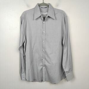 Yves‎ Saint Laurent Dress Shirt Mens 40 15 3/4 Gray Brushed Cotton Button Up